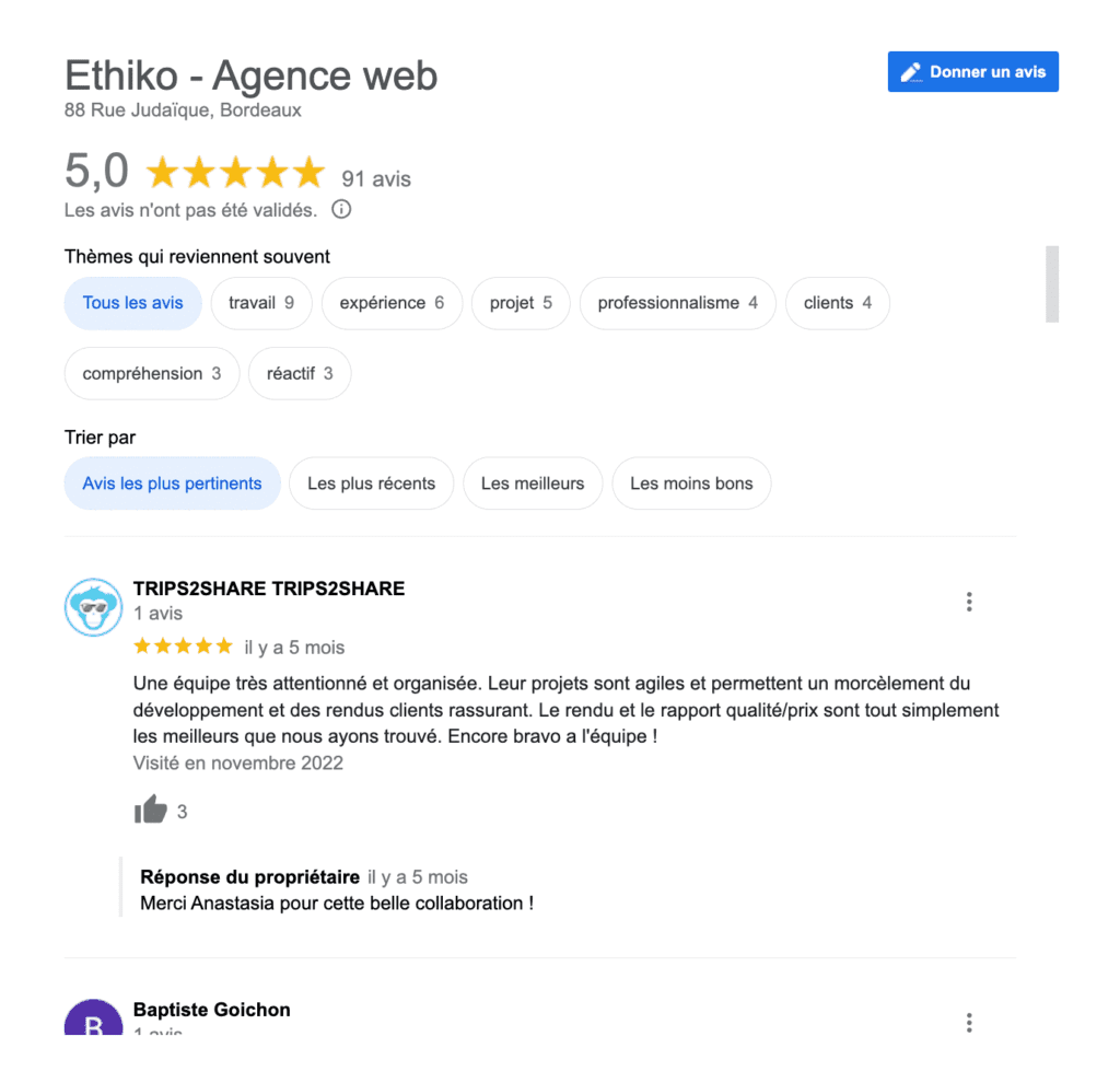 Exemple d'avis sur google my business