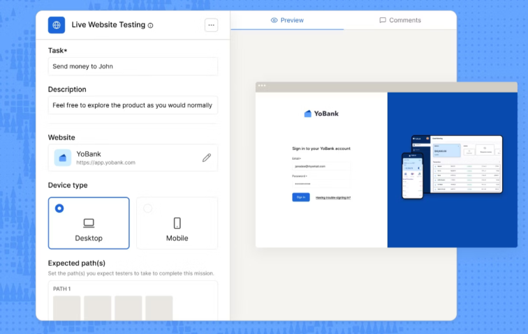 Interface de test d’utilisabilité Maze montrant la configuration d’une tâche utilisateur pour analyser le parcours et l’expérience sur un site web