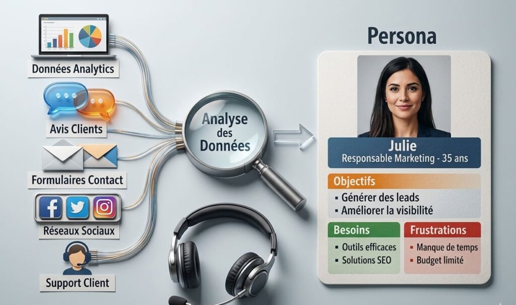 Illustration du processus de création d’un persona marketing à partir de données utilisateurs